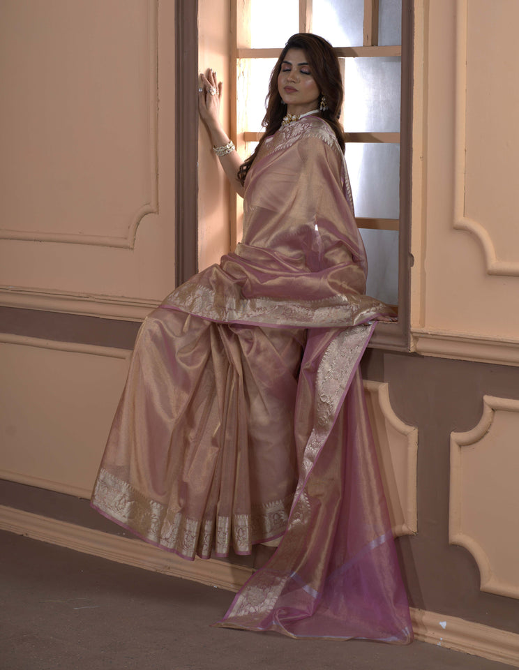 Malaika Arora TISSUE silk Saree - Peach
