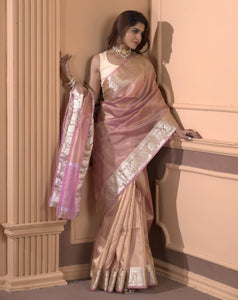 Malaika Arora TISSUE silk Saree - Peach