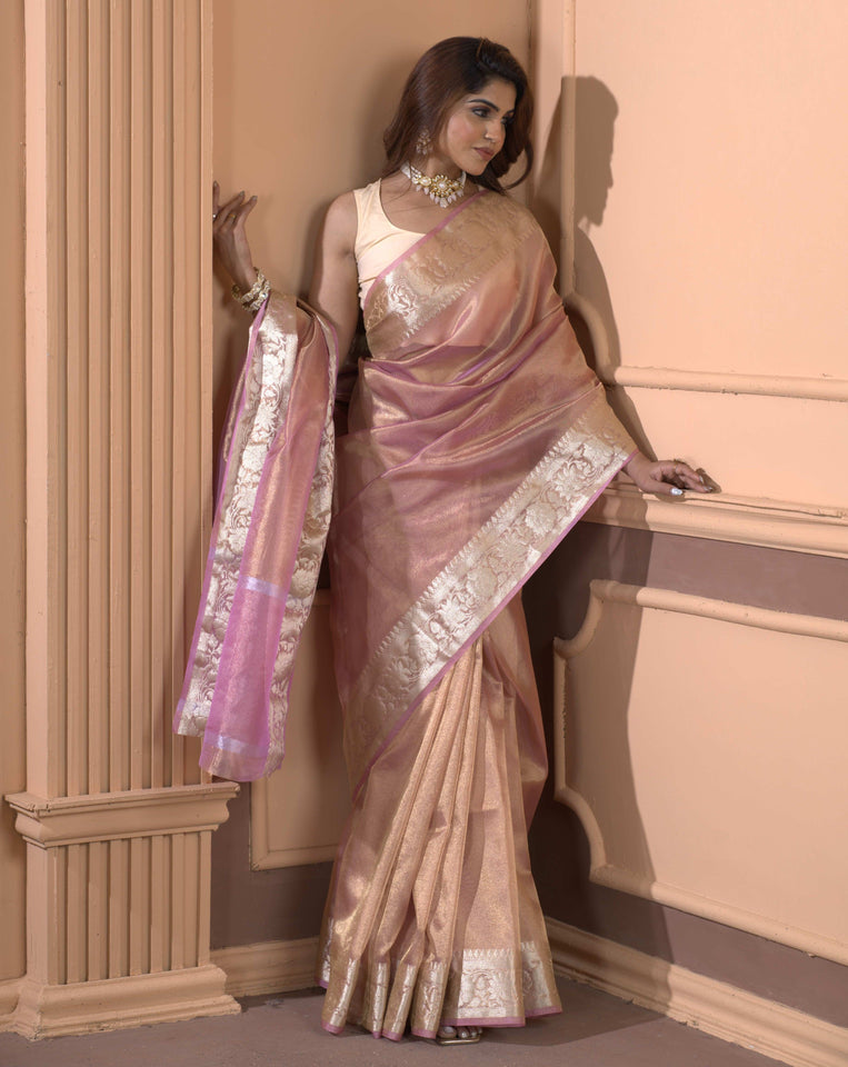 Malaika Arora TISSUE silk Saree - Peach