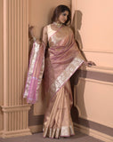 Malaika Arora TISSUE silk Saree - Peach