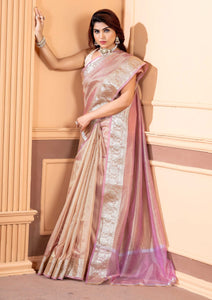 Malaika Arora TISSUE silk Saree - Peach