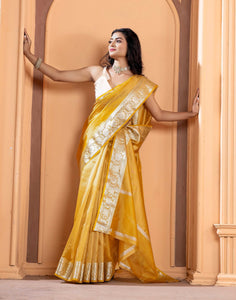 Malaika Arora TISSUE silk Saree - Yellow