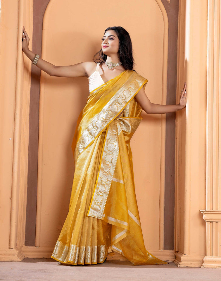 Malaika Arora TISSUE silk Saree - Yellow
