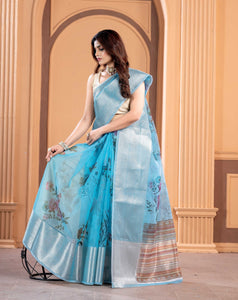 Sky Blue Kora Organza soft silk - Sara