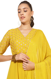 Gleaming Sunflower Foil Kurta With Dupatta