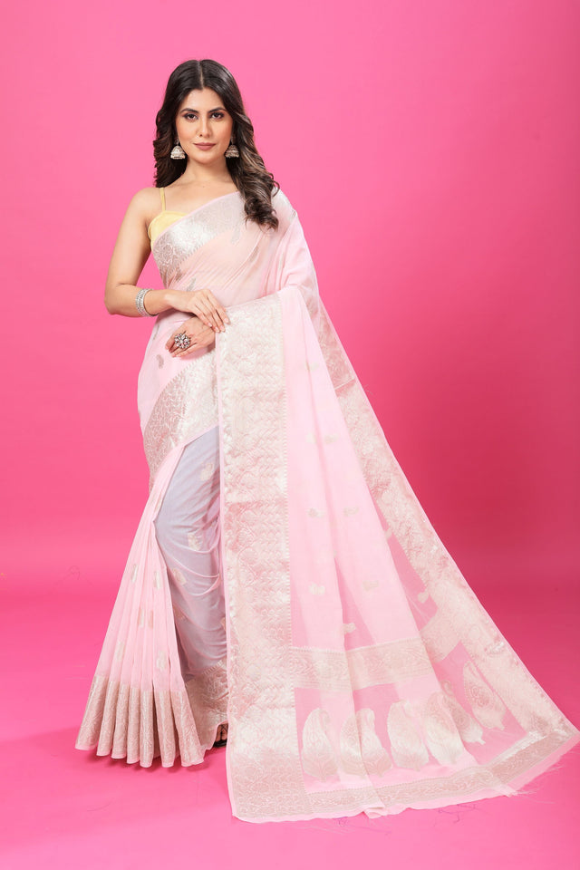 Light Pink Banaras Chiffon Silk