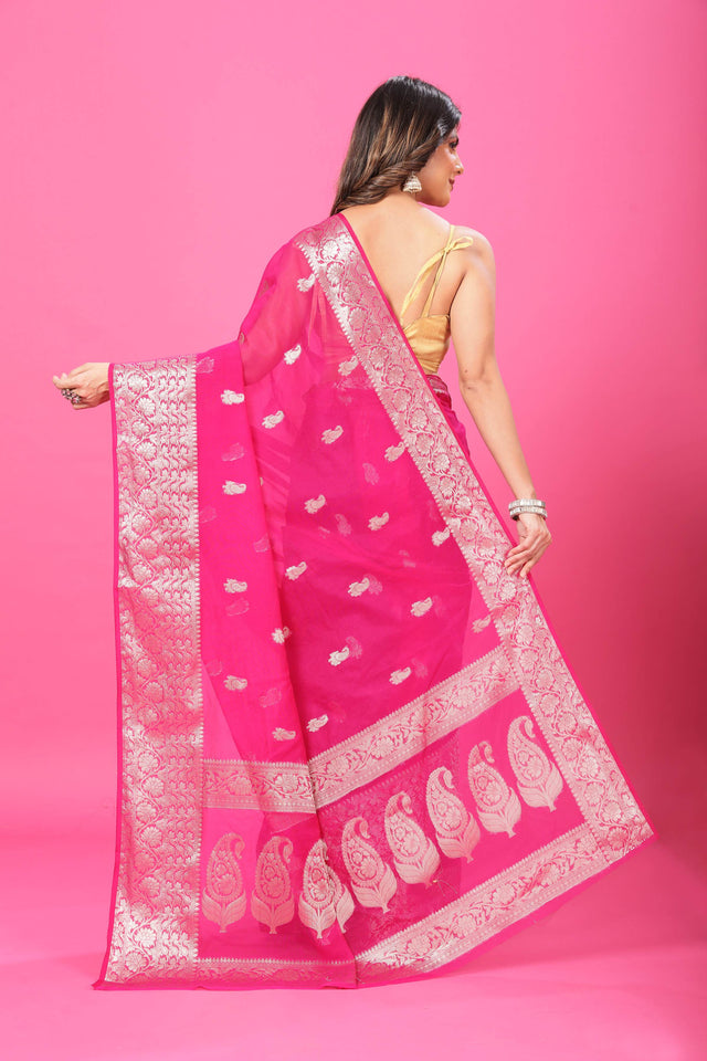 Pink Banaras Chiffon Silk