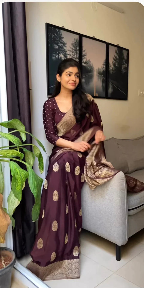 Wine Banaras Crepe Silk - Nethra