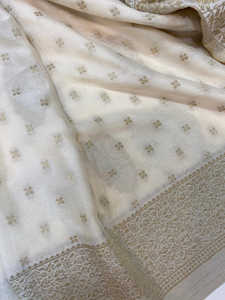 Cream Banaras Crepe Silk - Heena