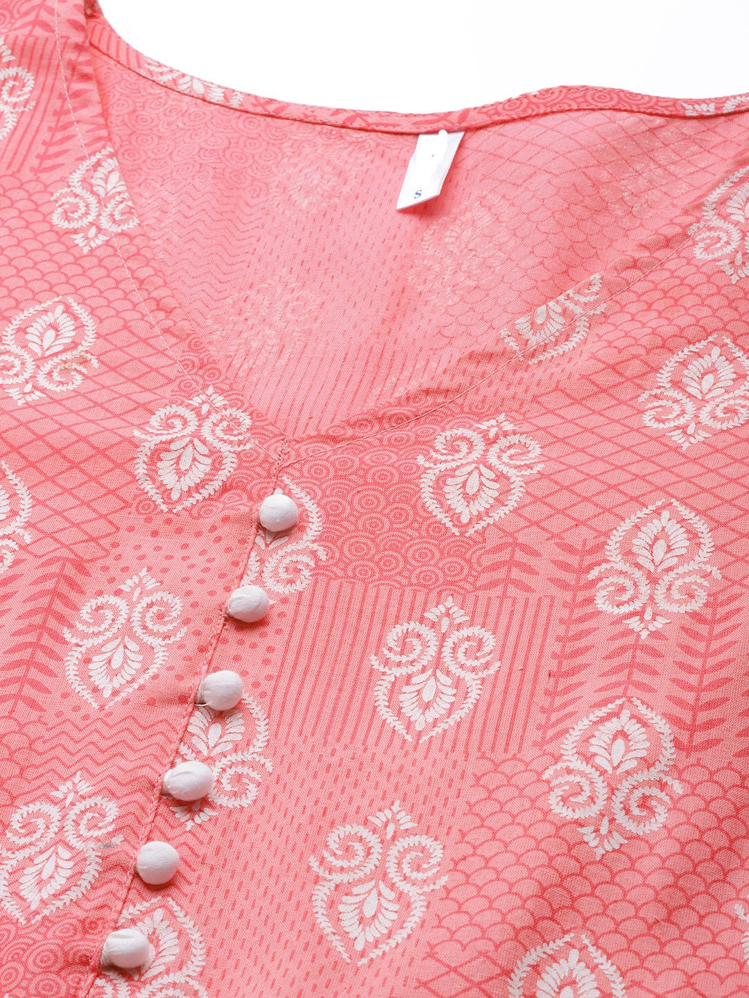 Pink & White Ethnic Printed Pure Cotton Flared Kurta - AbirabyBeena