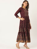 Maroon Rayon Gold Printed & Gota Work Anarkali Kurta - AbirabyBeena