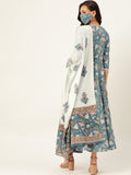 Women Blue & White Flared Kurta With Dupatta - AbirabyBeena
