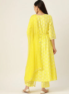 Lime Anarkali Kurta set With Chiffon Dupatta - AbirabyBeena