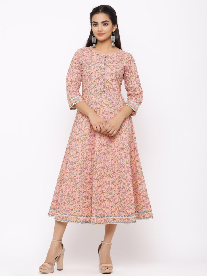 Subtle Pink Iris Cotton Dress - AbirabyBeena