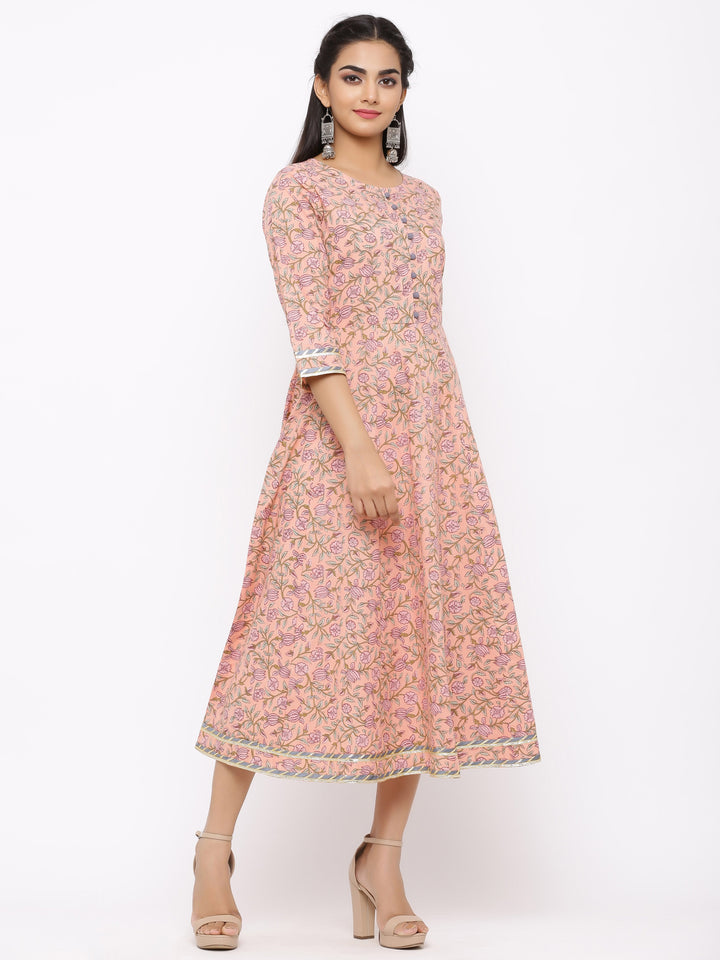 Subtle Pink Iris Cotton Dress - AbirabyBeena
