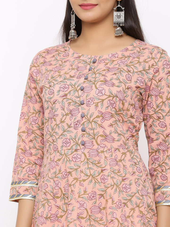Subtle Pink Iris Cotton Dress - AbirabyBeena