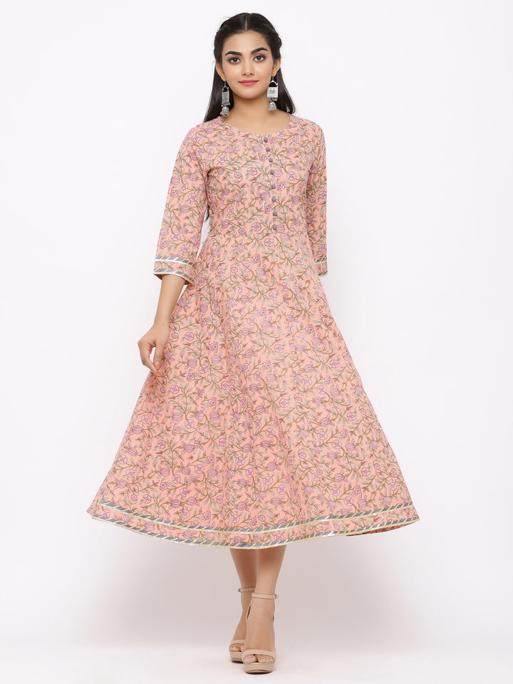 Subtle Pink Iris Cotton Dress - AbirabyBeena