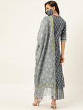 Grey Printed Kurta With Dupatta & Trouser - AbirabyBeena