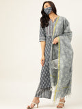 Grey Printed Kurta With Dupatta & Trouser - AbirabyBeena