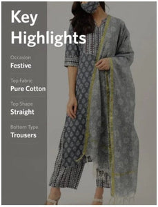 Grey Printed Kurta With Dupatta & Trouser - AbirabyBeena