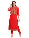 Alia's Favourite Bold Red In Ethnic Twist Jacket Kurta Pant Suit (Set Of 3) - Craftystyles