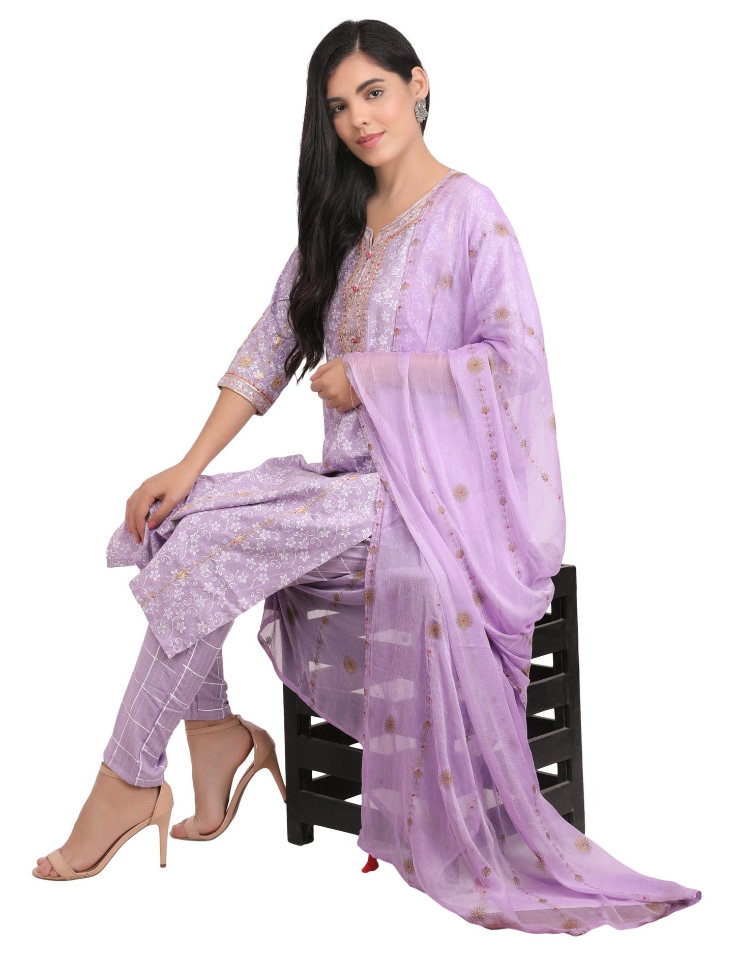 Celebrity Look Lavender Designer Embellished Suit (Set of 3) - Craftystyles