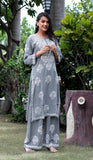Grey Modal Silk Hastakarigari Chikankari Kurta Pant(Set of 2) - Craftystyles