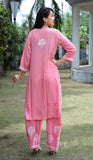 Peach Modal Silk Hastakarigari Chikankari Kurta Pant(Set of 2) - Craftystyles