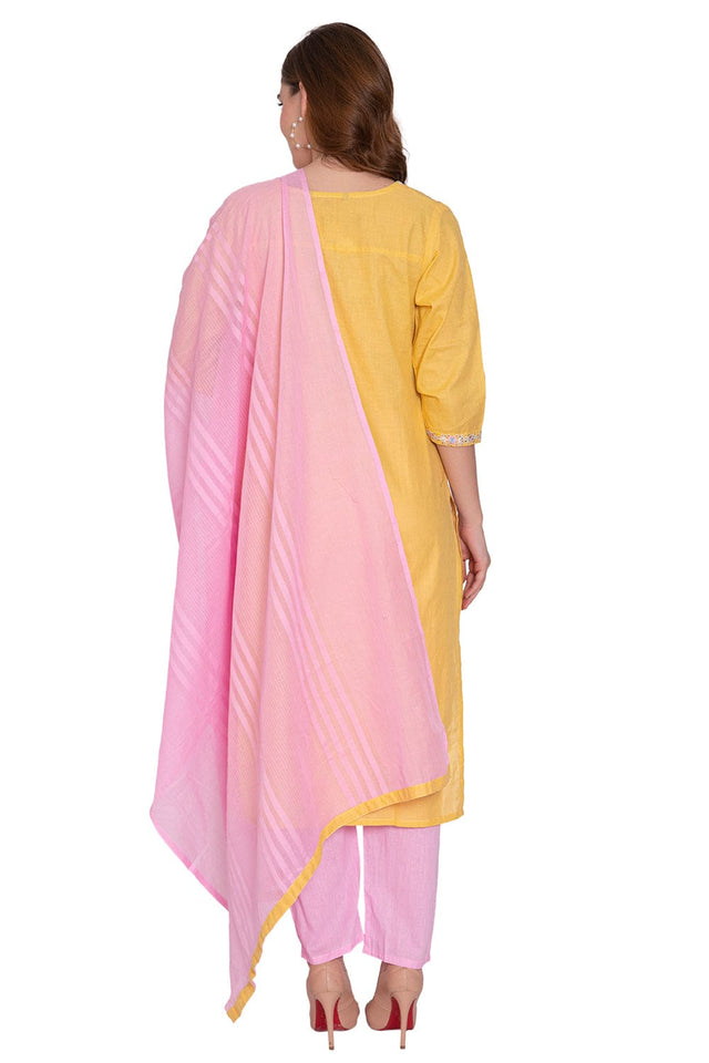 Yellow & Pink Glamarous Ready To Wear Suit Set - Craftystyles
